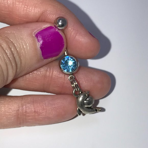 Aqua Blue Dolphin with Ball Dangle Belly Ring - Picture 1 of 16